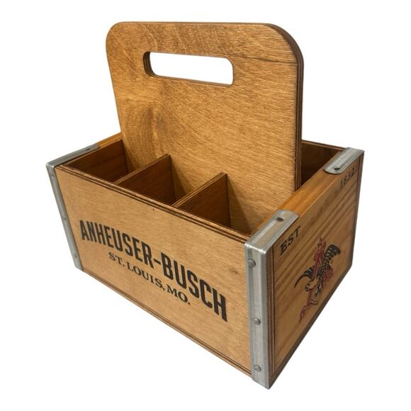 The Whisperwood Collection Anheuser-Busch Wooden 6 Pack Beer Bottle Carrier USA - Picture 2 of 7